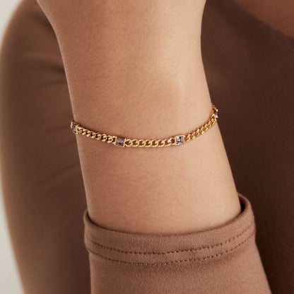 June Birthstone Light Amethyst Curb Chain Bracelet ALEX AND ANI