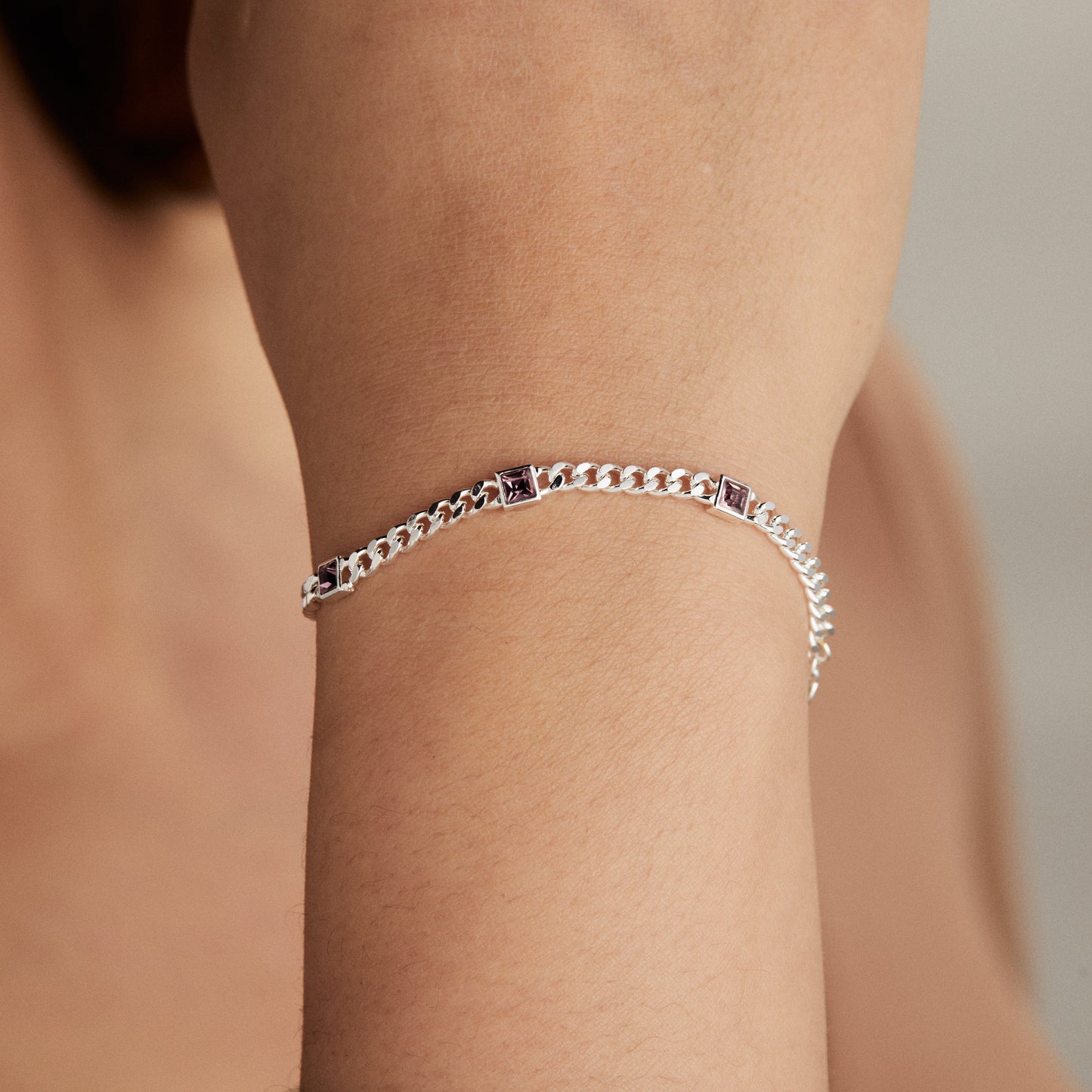 June Birthstone Light Amethyst Curb Chain Bracelet ALEX AND ANI