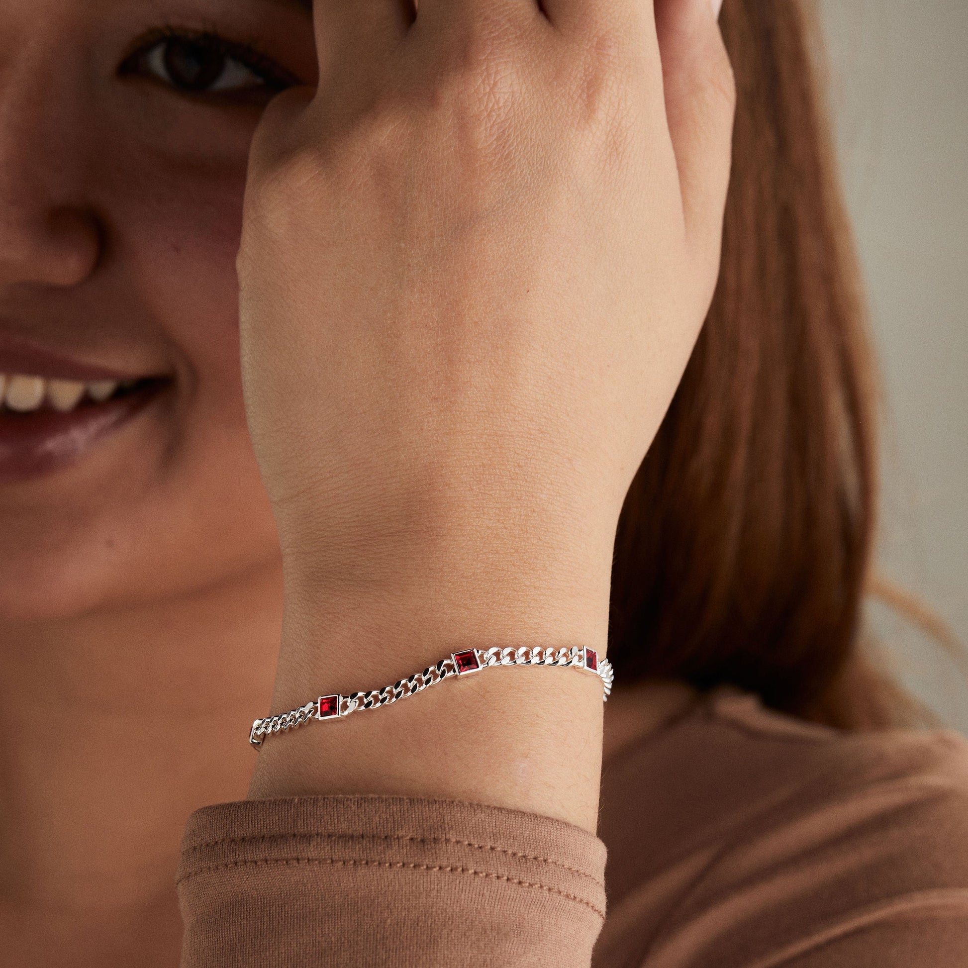 July Birthstone Ruby Curb Chain Bracelet ALEX AND ANI