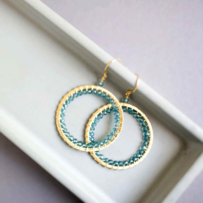 London Blue Quartz Halo Earrings 14k gold plated silver lightweight French hooks luxury jewelry