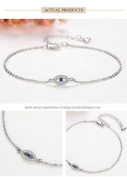 Lucky Eye Bracelet Sterling Silver Bracelets For Women Luxury Adjustable Eye Shaped Bracelet Cubic Zirconia Elegant Pendant Necklace Dainty Jewelry