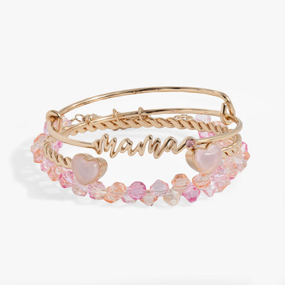 'Mama' Pink Beaded Bangle Set of 3 ALEX AND ANI