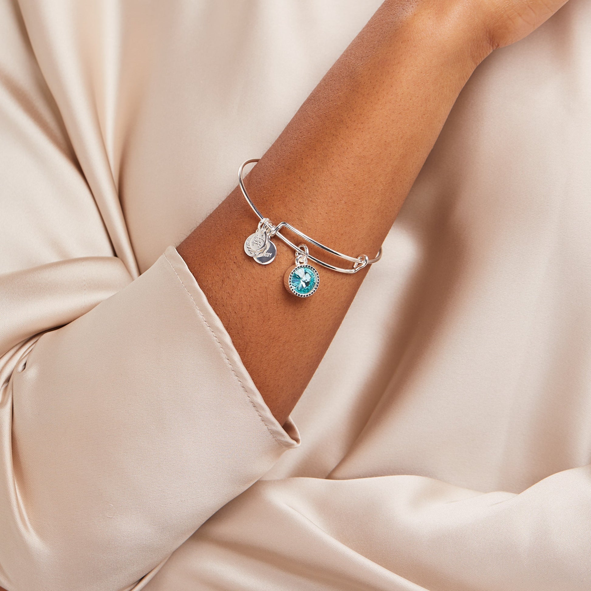 March Birthstone Charm Bangle, Aquamarine ALEX AND ANI