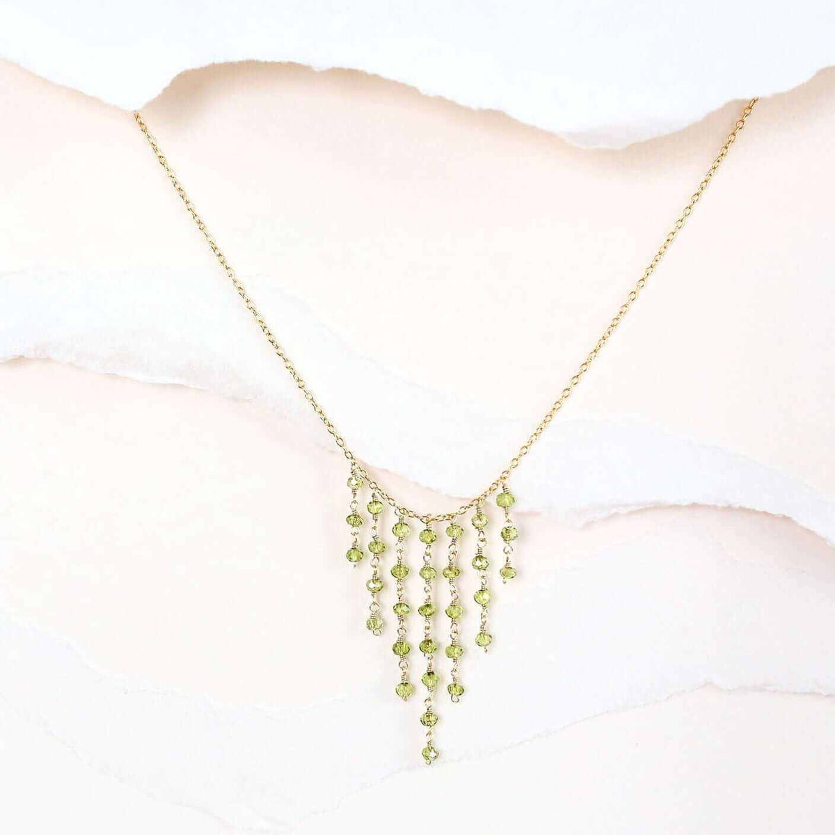 Delicate mini gemstone fringe necklaces 14k gold plated sterling silver handcrafted in NYC