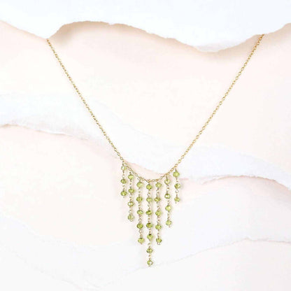 Delicate mini gemstone fringe necklaces 14k gold plated sterling silver handcrafted in NYC
