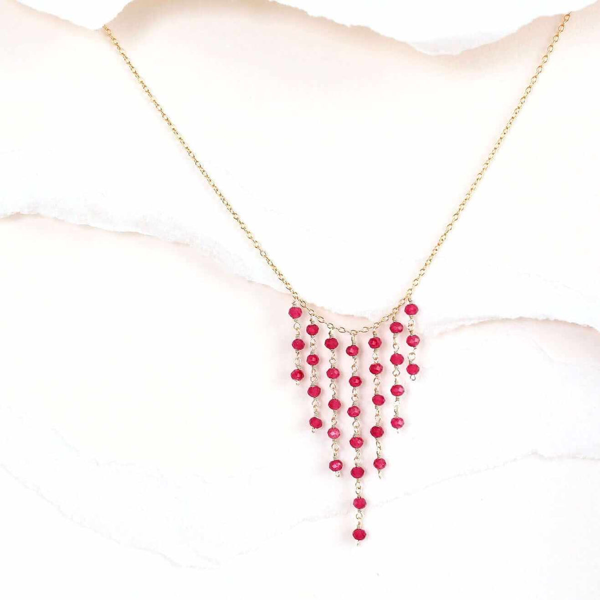 Delicate mini gemstone fringe necklace with 14k gold plated sterling silver and natural stones