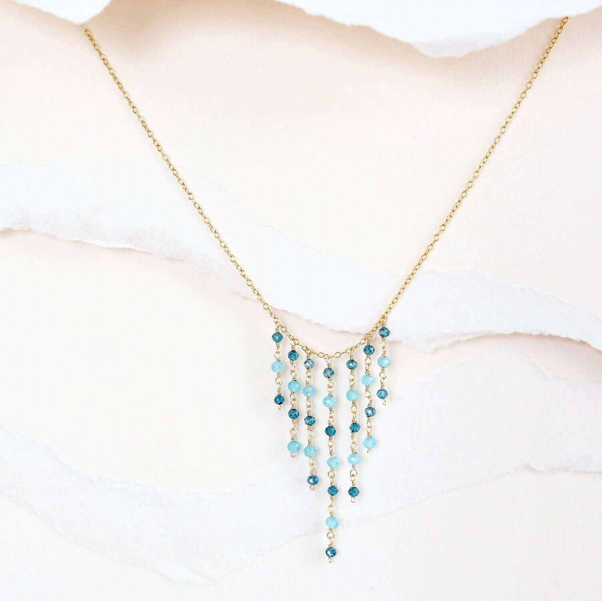 Delicate mini gemstone fringe necklace 14k gold plated sterling silver handcrafted with extender chain
