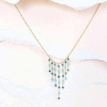 Delicate mini gemstone fringe necklace 14k gold plated sterling silver handcrafted with extender chain