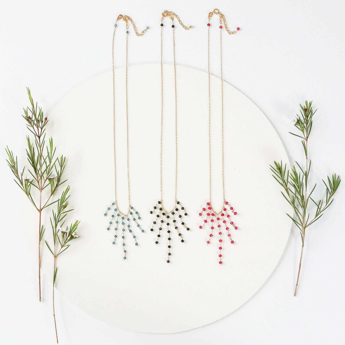Delicate mini gemstone fringe necklace with 14k gold plated sterling silver and extender chain