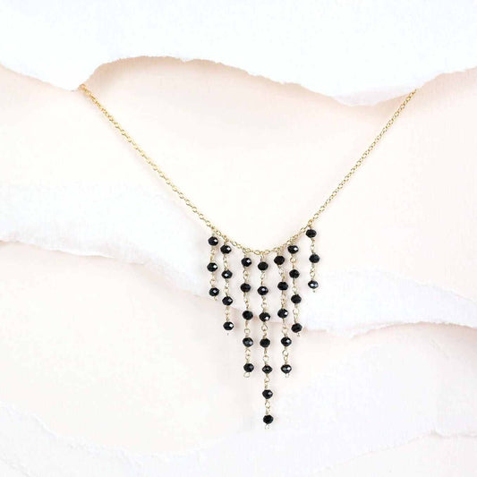 Delicate mini gemstone fringe necklace with gold plated sterling silver and extender chain