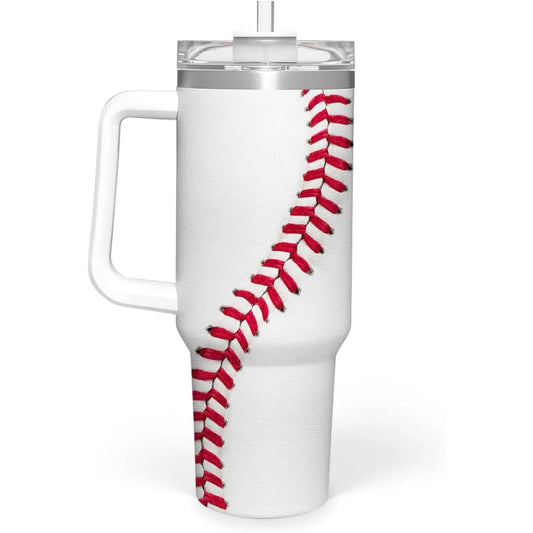 White Baseball Quencher Tumbler with Handle 40oz Sandjest Personalized Gifts