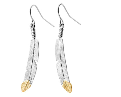 Splendid Feather  - Sterling Silver Black Hills Gold Earrings