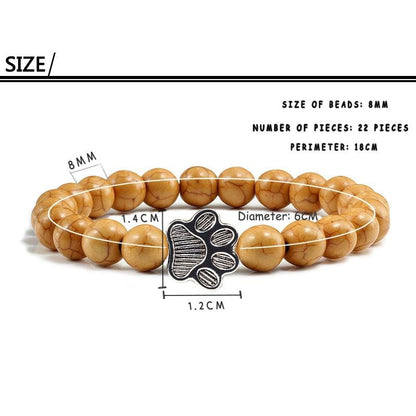 Natural Matte Black Lava Volcanic Stone Paw Print Charm Bracelet Pet Memorial Cat Dog Lovers Jewelry Bracelets For Women Men Stress Relief Yoga Bracelet Mood Bracelet Gifts For Women And Girls