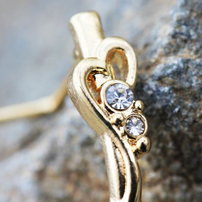 Gold Plated Jeweled Heart L Bend Half Nose Hoop