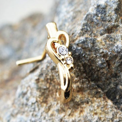 Gold Plated Jeweled Heart L Bend Half Nose Hoop