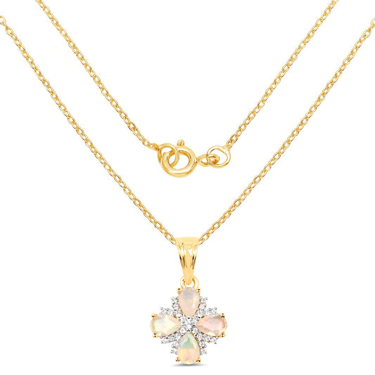 14K Yellow Gold Plated 1.19 Carat Genuine Ethiopian Opal & White Topaz .925 Sterling Silver Pendant