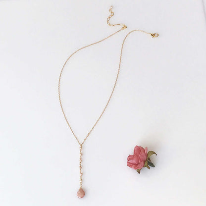 Peach Moonstone pendant necklace with 14k gold plated sterling silver and extender chain