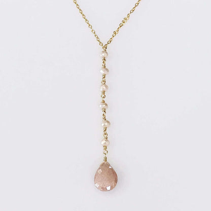 Peach Moonstone pendant necklace with 14k gold plated sterling silver on a 16-18 inch chain