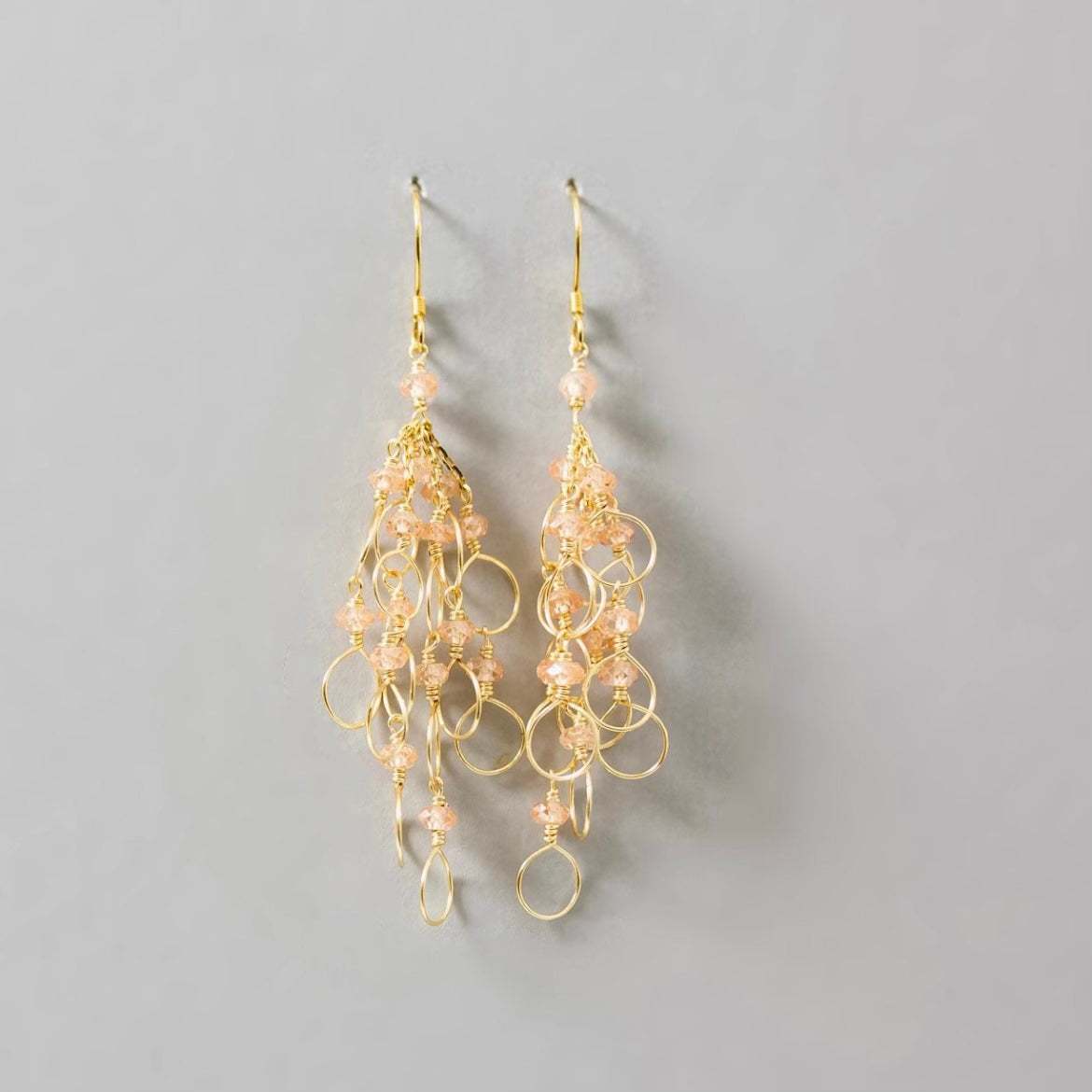Handmade pearl chain loop earrings with freshwater pearls and 14k gold plated sterling silver French hooks