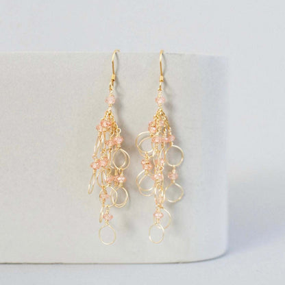 Handmade lightweight pearl chain loop earrings with 14k gold plated silver and French hooks
