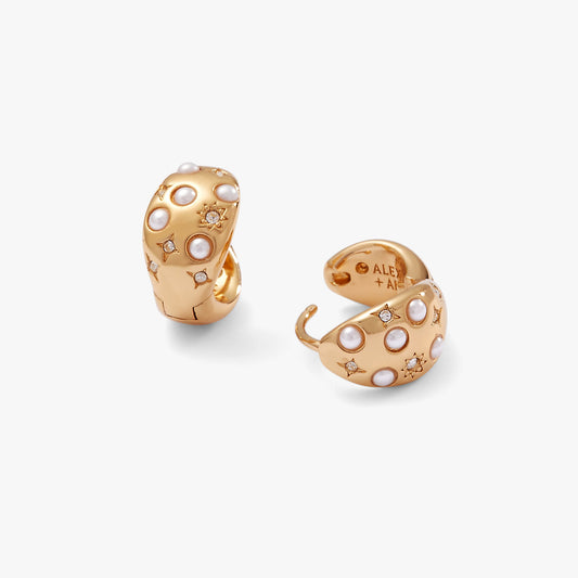Pearl and Crystal Huggie Hoop Earrings ALEX AND ANI