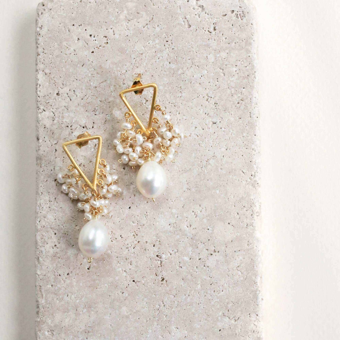 Pearl fringe earrings with freshwater pearls and 14k gold plating over Italian silver, handmade and tarnish-resistant