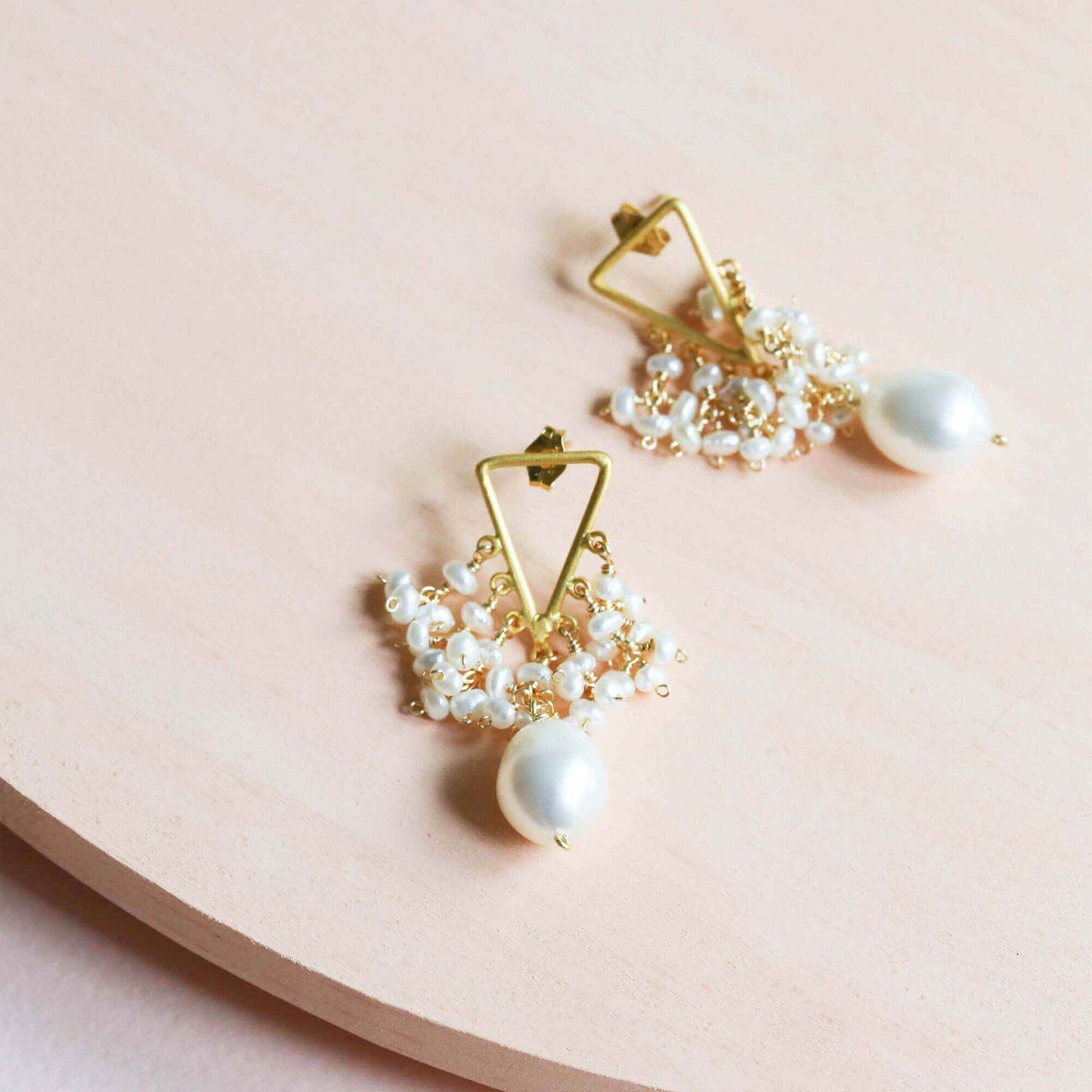 Freshwater pearl fringe earrings with 14k gold plated Italian silver and post backs, 1.25" length, tarnish-resistant and handmade.