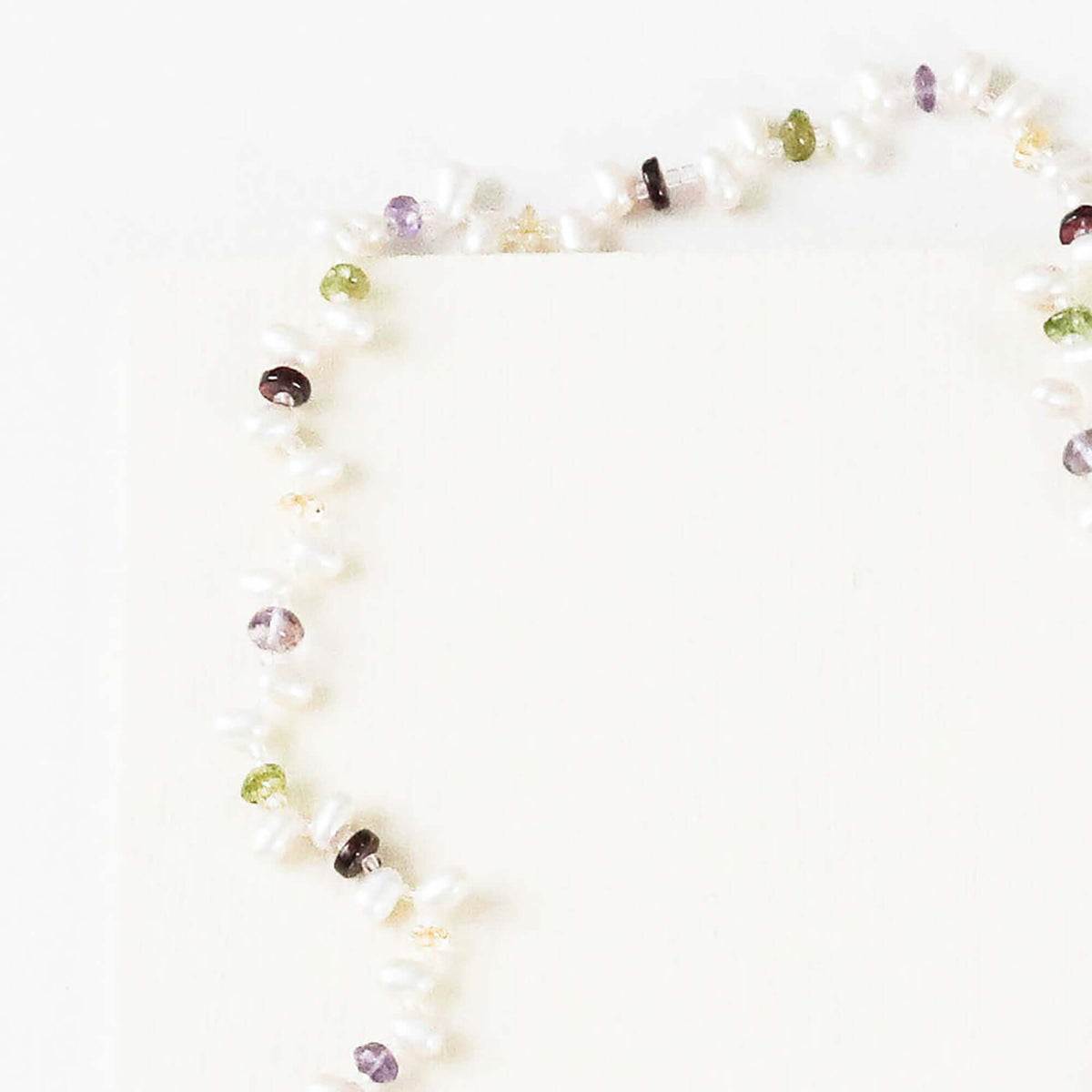Pearl and gemstone ballet lariat necklace with freshwater pearls and multi-colored gemstones