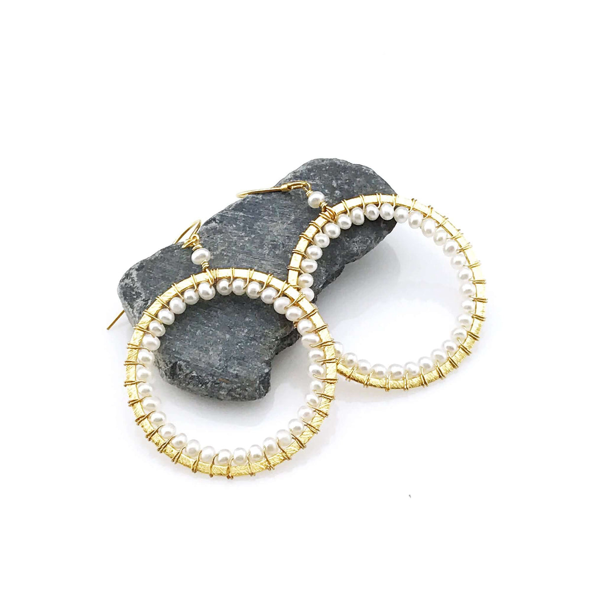 Pearl Halo Earrings 14k gold plated pearl dangle earrings with French hooks