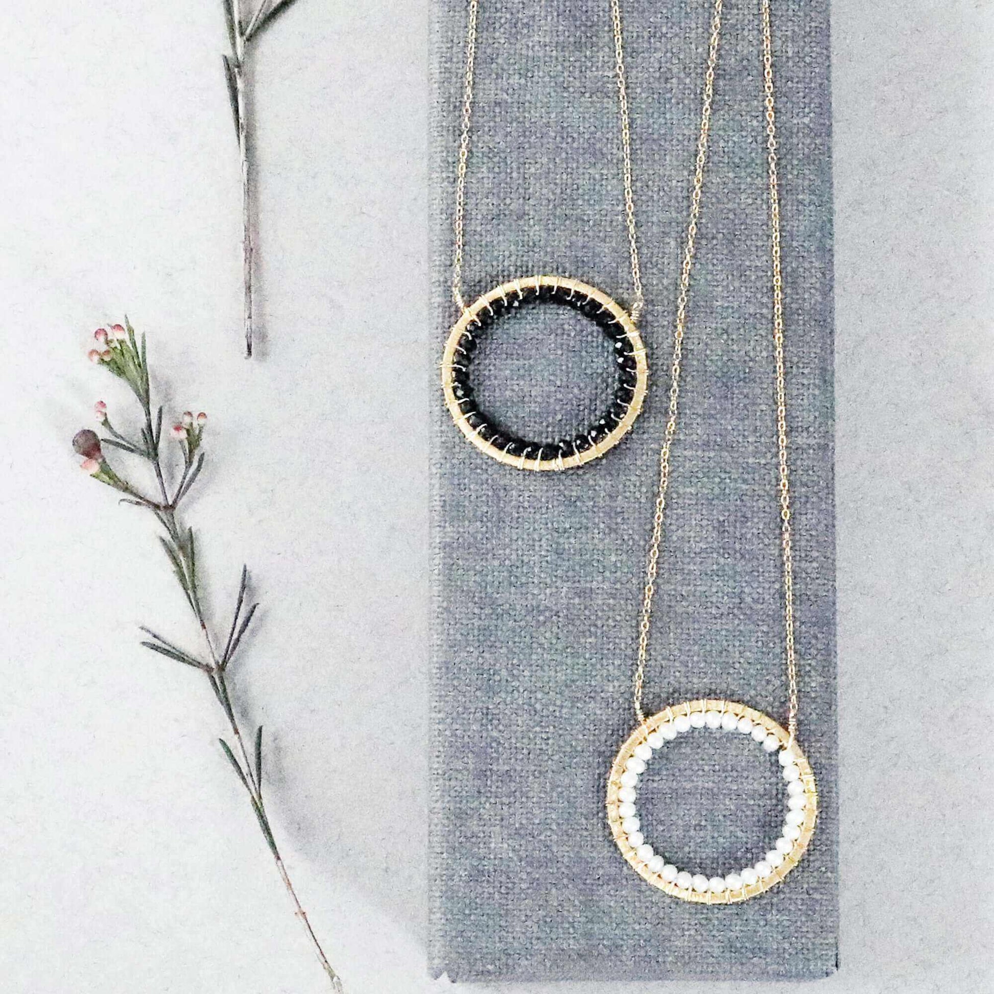 Pearl Halo Necklace with lustrous pearls on 14k gold plated adjustable chain in gift box