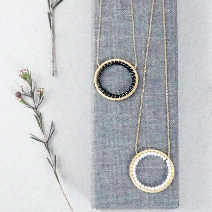 Pearl Halo Necklace with lustrous pearls on 14k gold plated adjustable chain in gift box