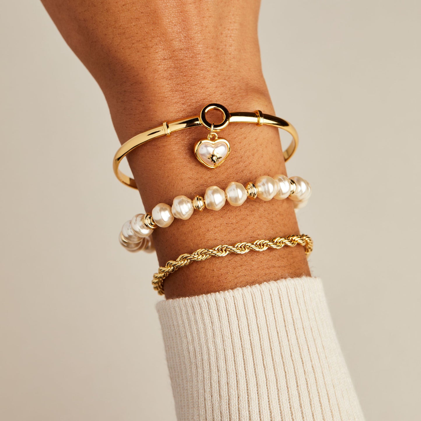 Pearl Heart + Crystal Charm Clip Bangle ALEX AND ANI
