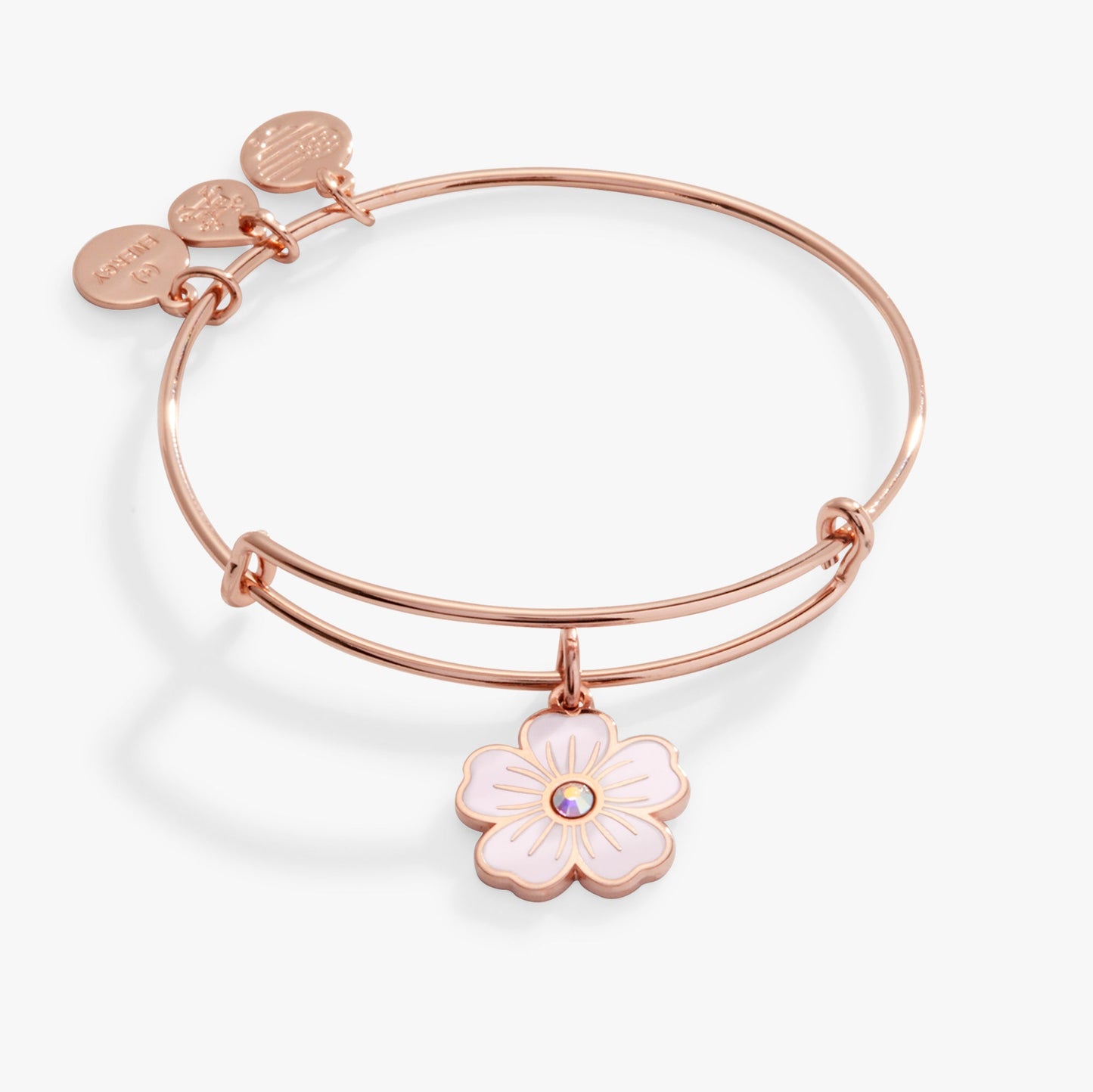 Pink Pansy and Crystal Charm Bangle Bracelet ALEX AND ANI