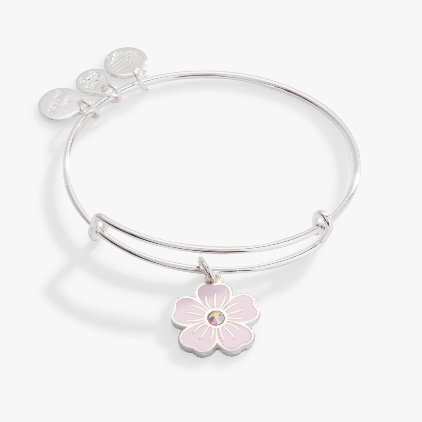Pink Pansy and Crystal Charm Bangle Bracelet ALEX AND ANI