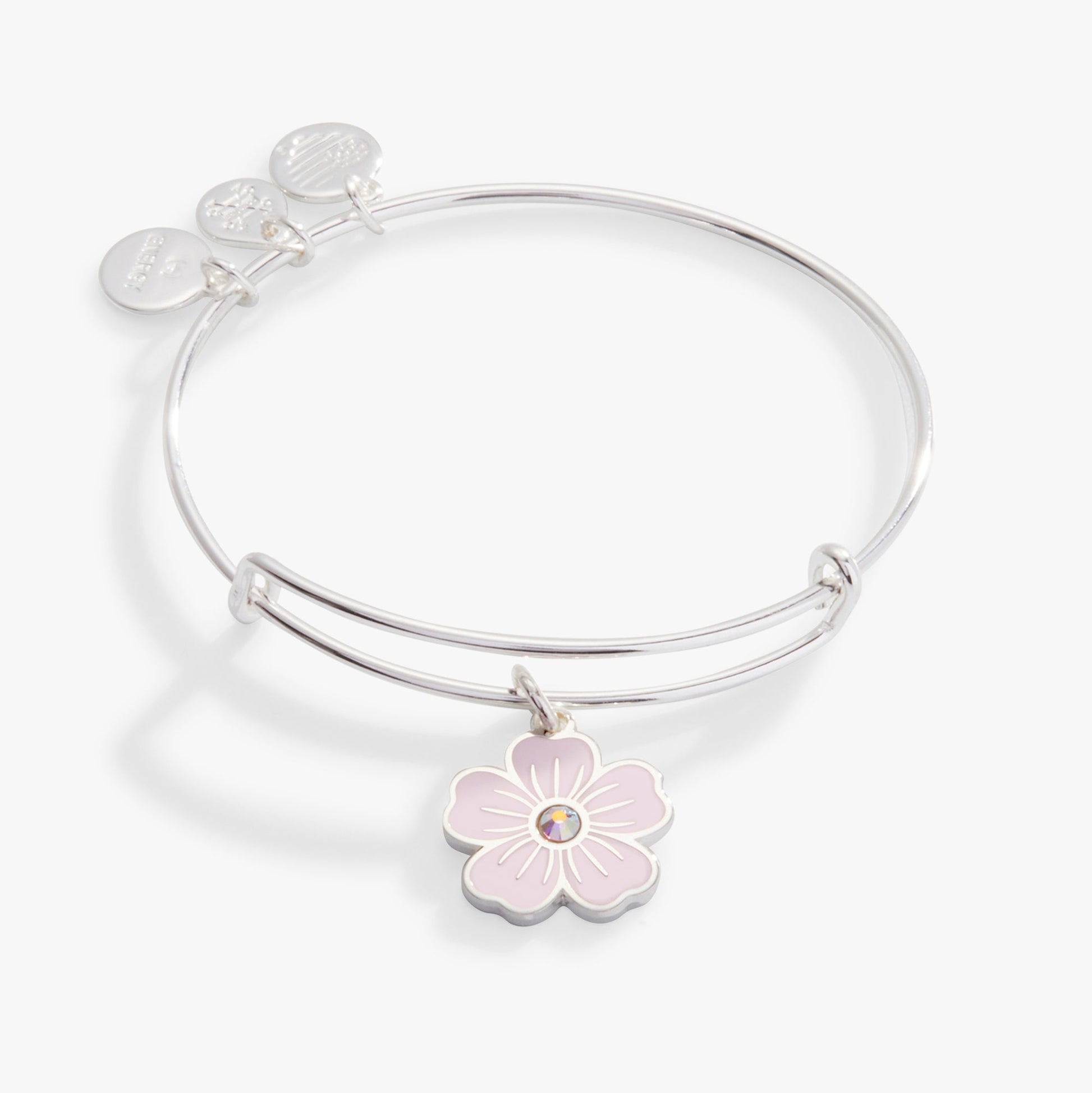 Pink Pansy and Crystal Charm Bangle Bracelet ALEX AND ANI