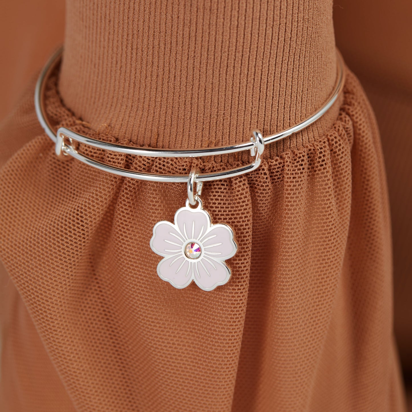 Pink Pansy and Crystal Charm Bangle Bracelet ALEX AND ANI
