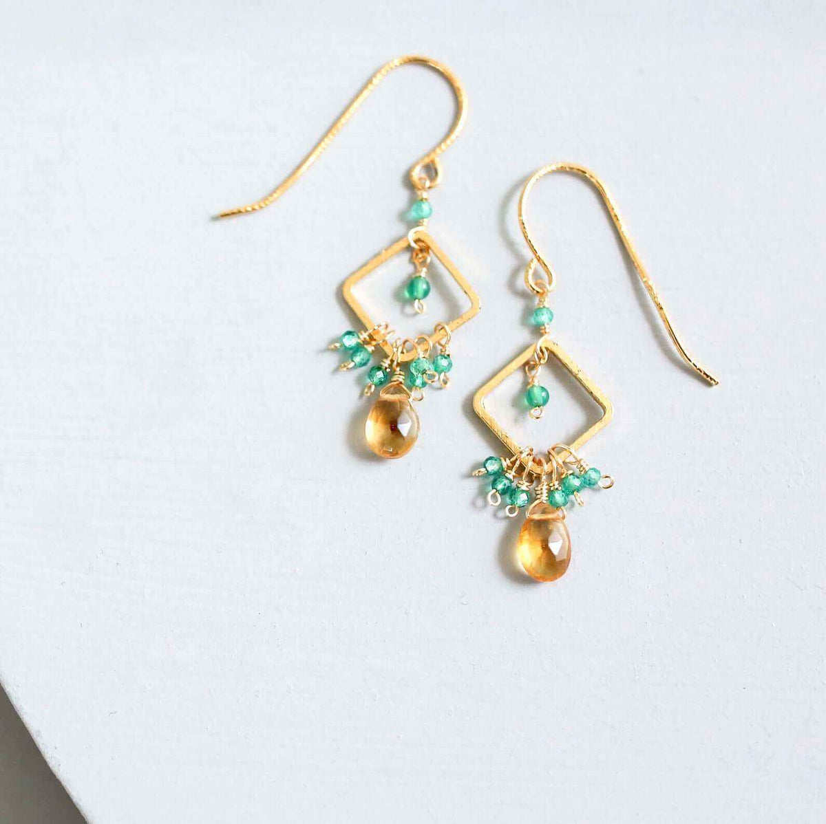 Pixy Earring in citrine and green onyx with 14k gold plating