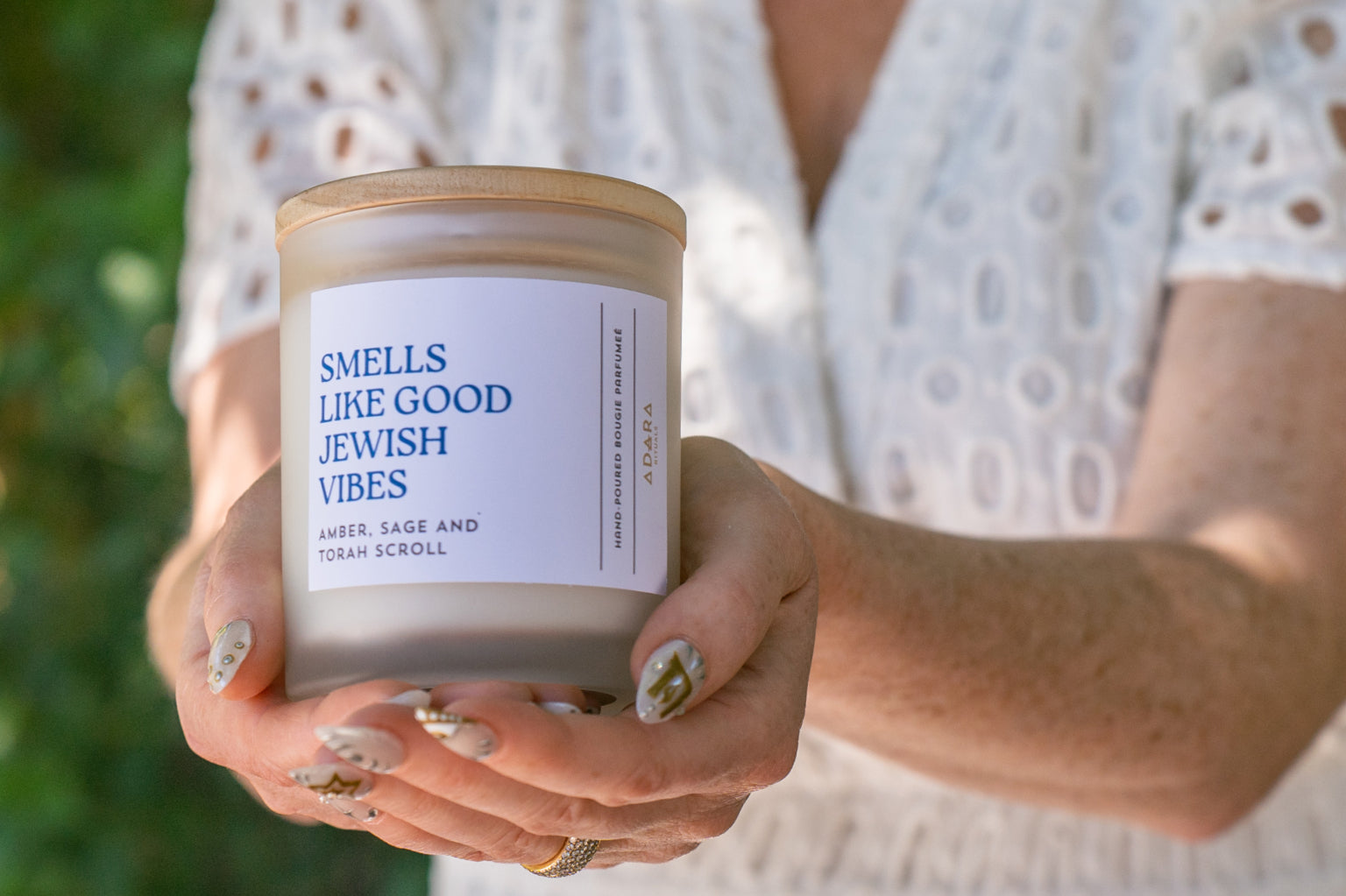 Smells Like Good Jewish Vibes - Amber, Sage & Torah Scroll Scented Candle Adara Rituals