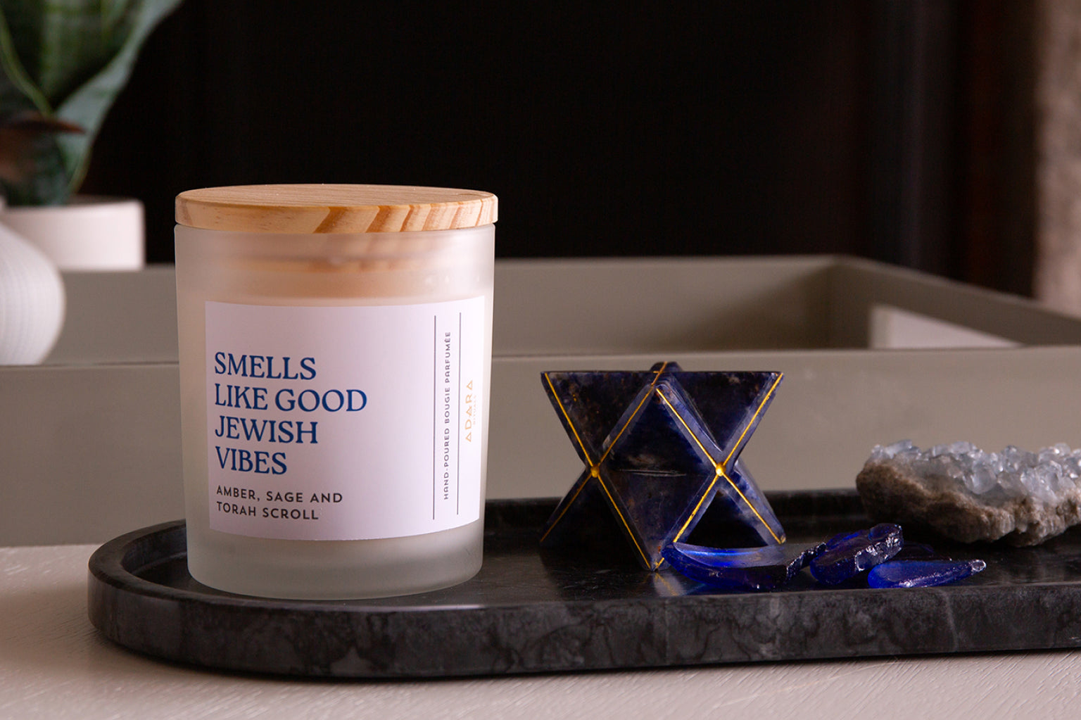 Smells Like Good Jewish Vibes - Amber, Sage & Torah Scroll Scented Candle Adara Rituals