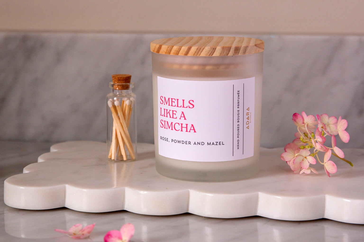 Smells Like A Simcha - Rose, Powder, and Mazel Scented Candle Adara Rituals