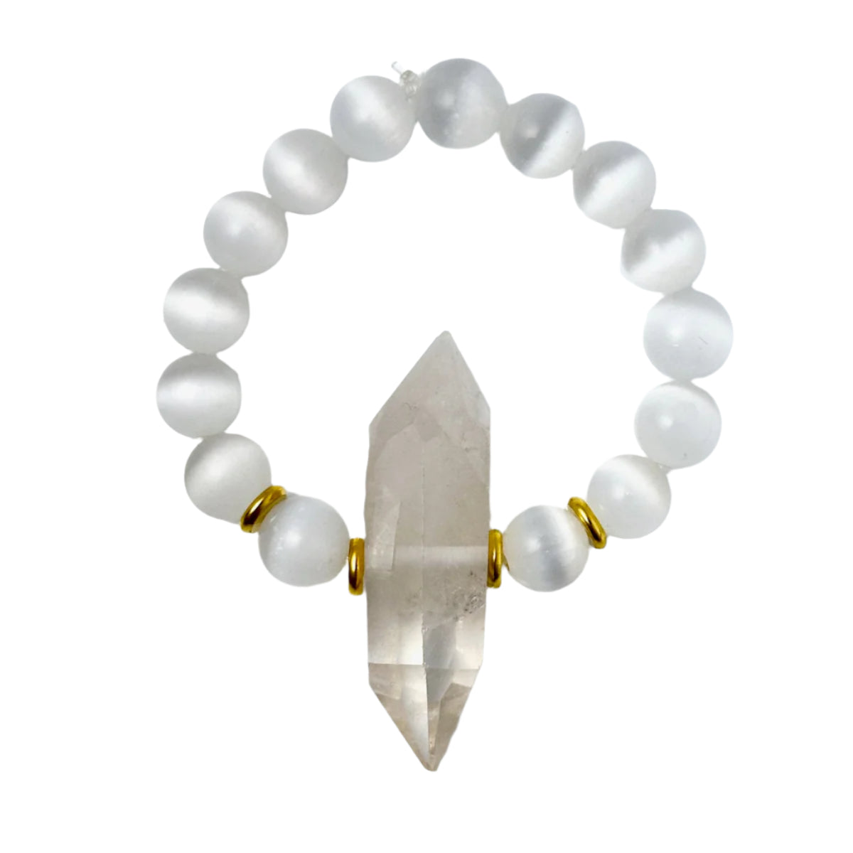 Clear Quartz & Selenite Double Pointed Crystal Bracelet Divine Light Codes