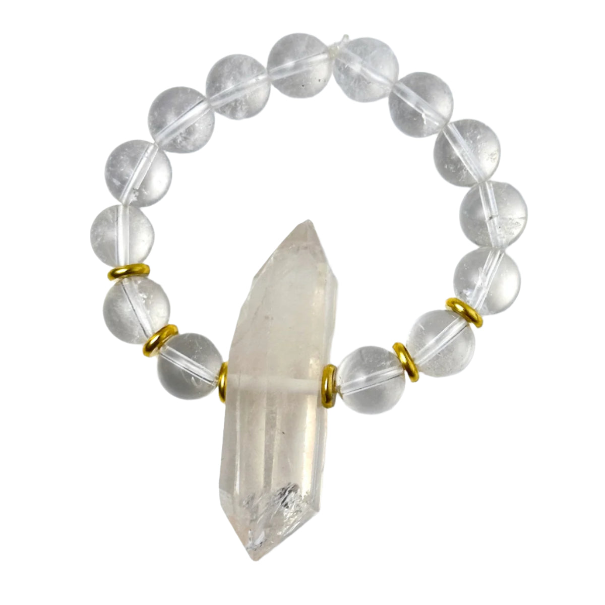 Clear Quartz & Selenite Double Pointed Crystal Bracelet Divine Light Codes