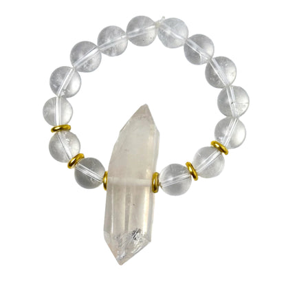 Clear Quartz & Selenite Double Pointed Crystal Bracelet Divine Light Codes
