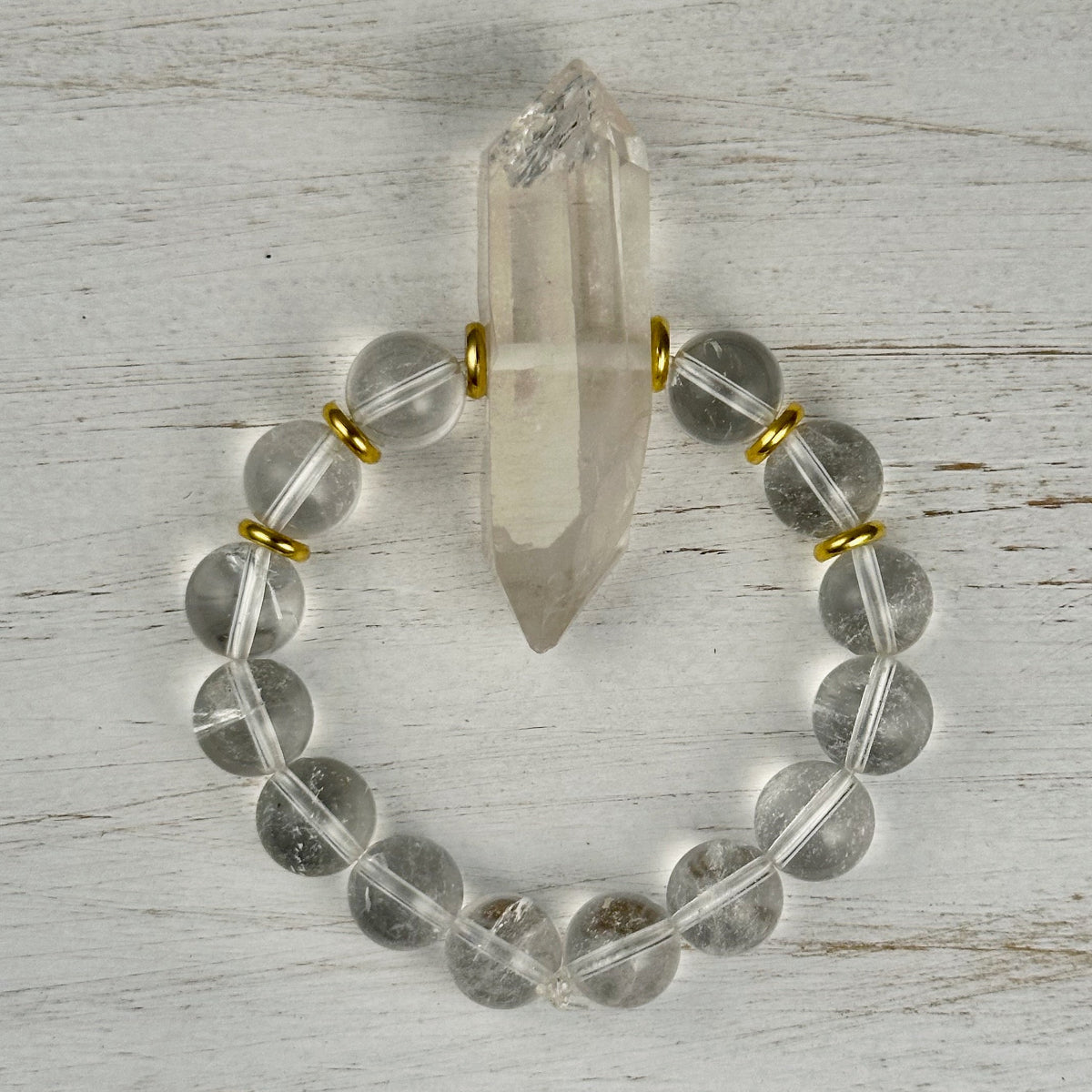 Clear Quartz & Selenite Double Pointed Crystal Bracelet Divine Light Codes