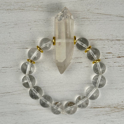 Clear Quartz & Selenite Double Pointed Crystal Bracelet Divine Light Codes