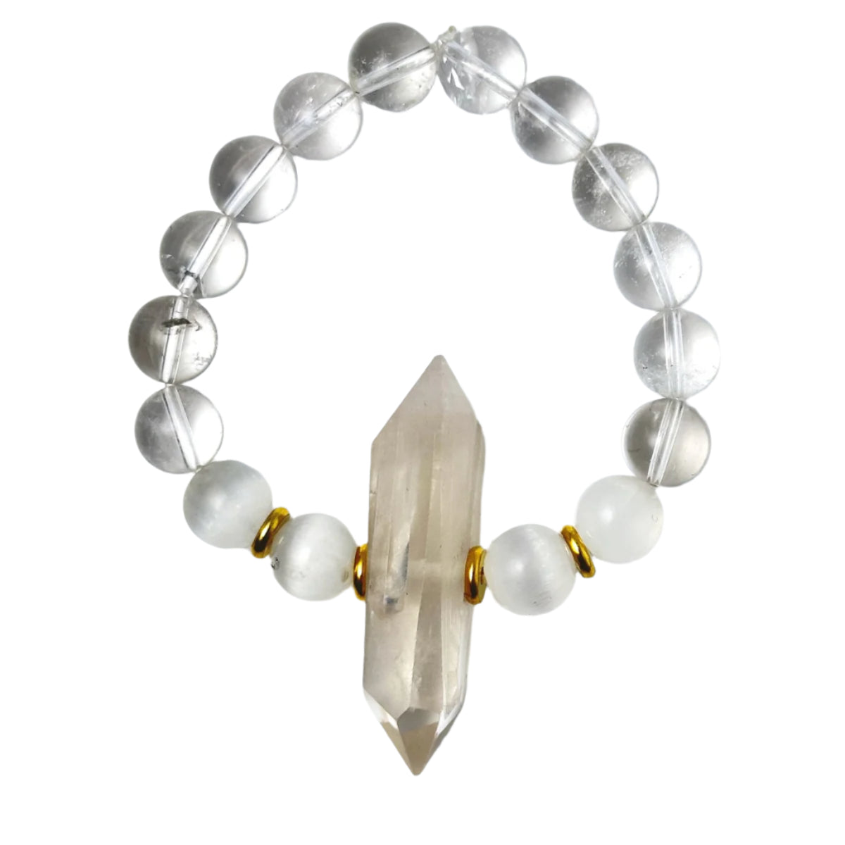 Clear Quartz & Selenite Double Pointed Crystal Bracelet Divine Light Codes