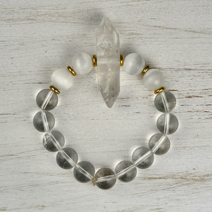 Clear Quartz & Selenite Double Pointed Crystal Bracelet Divine Light Codes