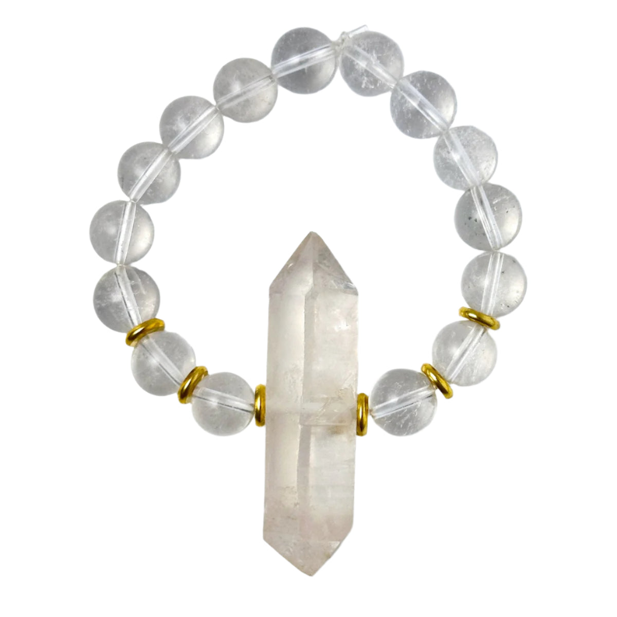 Clear Quartz & Selenite Double Pointed Crystal Bracelet Divine Light Codes