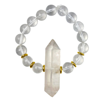 Clear Quartz & Selenite Double Pointed Crystal Bracelet Divine Light Codes