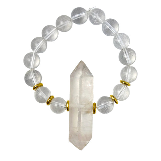 Clear Quartz & Selenite Double Pointed Crystal Bracelet Divine Light Codes
